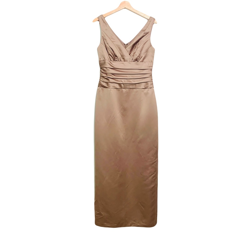 David's Bridal Sleeveless Satin V-Neck Ruched Waist Dress Size 10 NWT